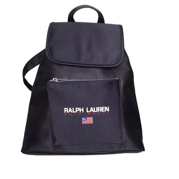 Ralph Lauren Polo Sport blue Silky Backpack Bag 13" X 10" X 3" Flag 90's Y2K - Picture 1 of 4